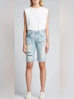 Frame Denim Le Vintage Bermuda Light Blue Distressed Shorts 29 NWOT